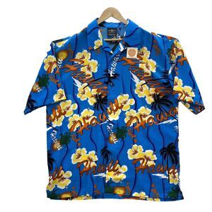 Relax Shirt Men's 2XL Blue Camp Loop Collar Floral Hawaiian American Beachwear